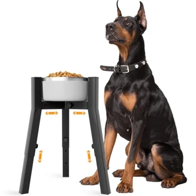 Image de Support de gamelle pour chiens grande taille, largeur et hauteur réglables, gamelles surélevées 17,3 à 27 cm large, 3 réglages la hauteur, d&#039;eau chien