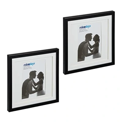 Image de Relaxdays Cadre Photo, Lot de 2, 25x25 cm, Format Portrait ou Paysage, à accrocher Poser, Passe Partout, Noir