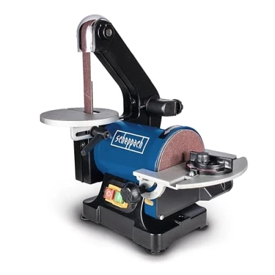 Image de Scheppach Ponceuse à bande et disque BTS700 Puissance 250W Longueur de 762mm Largeur 25,4mm Plateau Ponçage Ø125mm Table d&#039;appui réglable 90à 45 Vitesse 816min 1