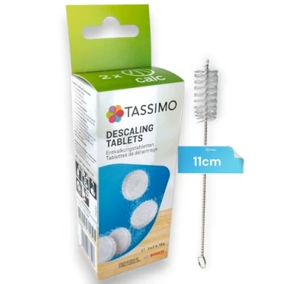 Image de Lot de 4 pastilles détartrantes 311909 TCZ6004 compatibles avec toutes les machines à café Bosch Tassimo brosse nettoyage DL Pro (1)