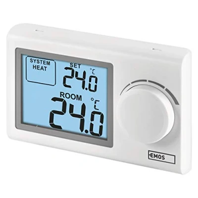 Image de EMOS P5604 Thermostat d&#039;ambiance, numérique, Mural, Manuel, pour systèmes de Chauffage et Refroidissement, régulateur température avec molette réglage, Filaire Montage en Surface, Blanc