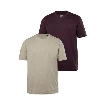 Image de JP1880 2ER PACK Vausschnitt Halbarm Tshirt basique, Homme, Taille: XXL, Aubergine