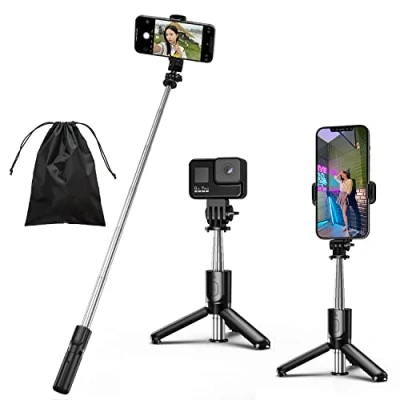Image de Eono Perche Selfie, 4 en 1 Mini Selfie Stick Trépied Monopode Réglable Télescopique avec Télécommande Amovible Compatible iPhone et Android Gopro Camera