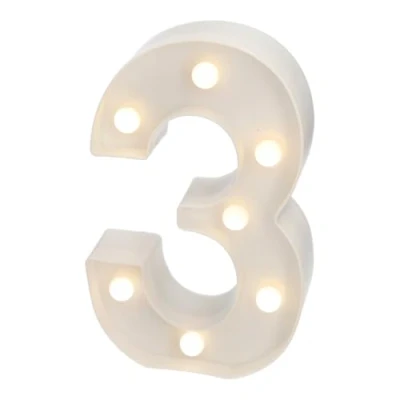 Image de JANDEI Numéros Lumineux LED, Numéro 3 avec Lumière Chaude pour Décoration et Ambiance, Veilleuses Chevet, Anniversaires, Mariages, Vitrines. Fonctionnant sur batterie