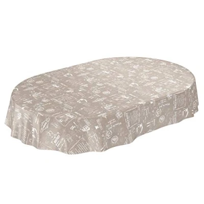 Image de ANRO Nappe en Toile cirée Lavable Beige Moderne Motif rétro café Ovale 180 x 140 cm, 180cm