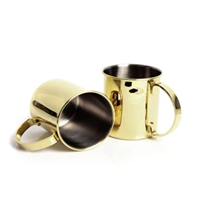 Image de ECHTWERK set de 2 gobelets en cuivre, verres incassables acier inoxydable, cocktail, à cocktail parfaits pour le gin, la bière et les boissons froides, édition or, 1000 ml