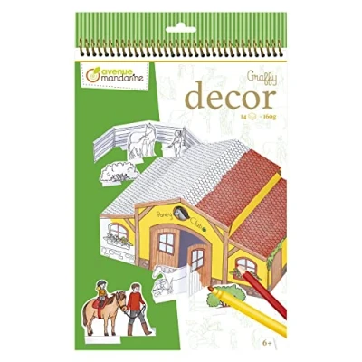 Image de Avenue Mandarine GY136C Une boite Graffy Decor comprenant 14 planches à colorier et assembler À partir de 6 ans CENTRE EQUESTRE