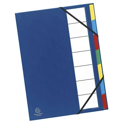 Image de Exacompta Réf. 55320E 1 trieur Ordonator avec élastiques couverture rigide en carton onglets neutres porte étiquette 7 compartiments dim 23,5x 33,5 cm pour A4 couleurs aléatoires