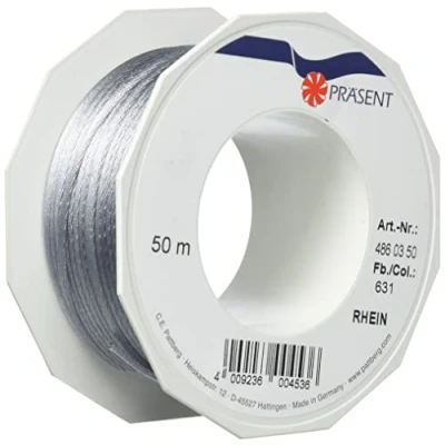 Image de PRÄSENT C.E. Pattberg RHEIN Fil Queue de Rat Argent, Bobine 50 m Cordon Satin pour Bracelet, cordelette Collier, Largeur 3 mm, Emballage Cadeau, Accessoire décoration