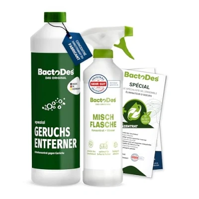 Image de BactoDes Desodorisant Maison 1L concentré avec Vaporisateur mélangeur Nettoyant enzymatique Universel Action microbienne Bio Élimination Efficace de Toutes Les Odeur