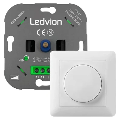 Image de Ledvion Variateur LED, 5 600 Watts, Inclus Plaque Blanche, Universel Interrupteur