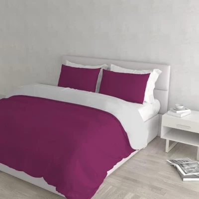 Image de Italian Bed Linen CP NC Fuxia/Grigio 2P Natural Color housse de couette double face couleur unie avec taies d&#039;oreiller, Fuchsia/Gris Clair