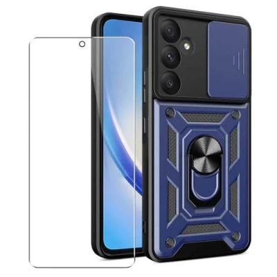 Image de SDTEK Coque pour Samsung Galaxy A35 Housse Téléphone D&#039;objectif D&#039;appareil Photo, Support, Bague Magnétique Protecteur écran Verre (Marine)
