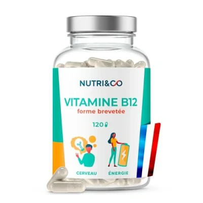 Image de Vitamine B12 Vegan 1000 mcg Méthylcobalamine Brevetée Pure &amp; Biodisponible Haute Absorption Anti Fatigue Immunité 120 gélules Sans Gluten Nutri&amp;Co Conditionné en France