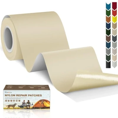 Image de Cahomo Patch en nylon autocollant, 7.6x200 cm de réparation imperméable tissu autocollant reparation, pour veste, tentes, doudoune, sac couchage, sacs à dos Beige Jaune