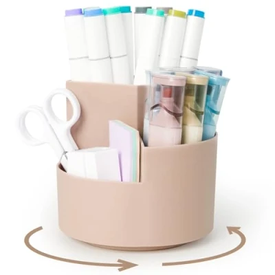 Image de AiQInu Rotatif Pot a Crayon, Porte Organiseur Bureau, Stylos Pivotant à 360 Degrés avec 3 Compartiments, Rangement Stylo de Bureau Grande Capacité pour Papeterie, Maquillage, L&#039;artisanat