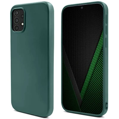 Image de Moozy Lifestyle. Coque pour Samsung A52s 5G et A52, Vert Foncé Case en Silicone Liquide avec Finition Mate Doublure Microfibre Douce, Étui Phone Cover