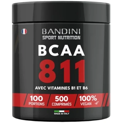 Image de Bandini® BCAA 8:1:1 500 Comprimés Acides Aminés à Chaîne Ramifiée 8.1.1 Leucine, Isoleucine, Valine + Vitamine B1 et B6 Musculation Boost Énergétique Supplément Pré Post Workout Vegan