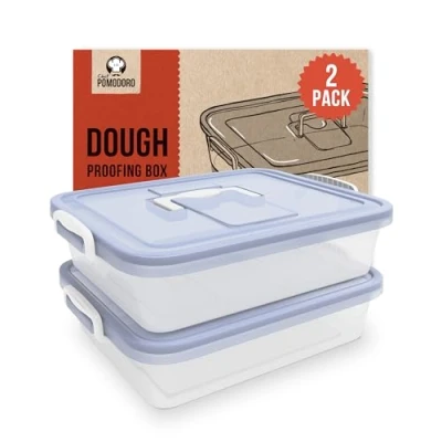 Image de Chef Pomodoro Lot de 2 Boîtes Fermentation pour Pizza et Pain Bac à Pâtons Empilables 44 x 34 cm 6 8 Boules Pâte avec Couvercles Conservation Poignée transport (Blau)