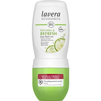 Image de Lavera Deo Roll on Natural &amp; Refresh 0% sels d&#039; aluminium vegan Protection déodorante fiable 48h cosmétiques naturels certifiés citron vert bio et de minéraux 50 ml