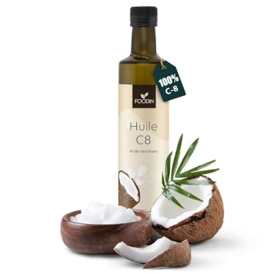 Image de FOODIN Huile MCT C8, 500ml de Coco, idéale pour le régime cétogène, cétones à boire, 3x plus (100% C8), coco liquide et non aromatisée (1x500ml)