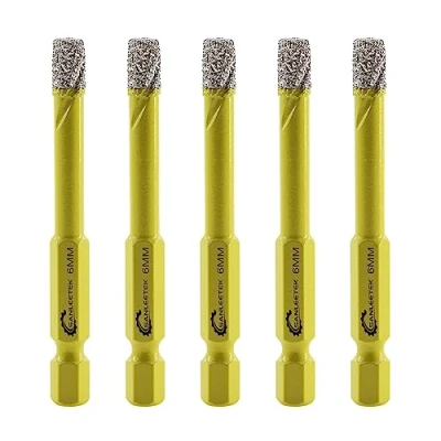 Image de Foret Diamant Sec Set 5 pièces 6mm SANLEETEK Trépan avec Queue à Changement Rapide pour Marbre Granit Céramique Porcelaine Carrelage Grès Quartz