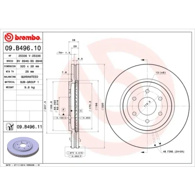 Image de BREMBO 09.B496.10 Disque de frein 320 28 6 ventilé l&#039;intérieur NISSAN: NP300 Navara Pick up, Pathfinder 3, Сamion à Plateau / Сhâssis