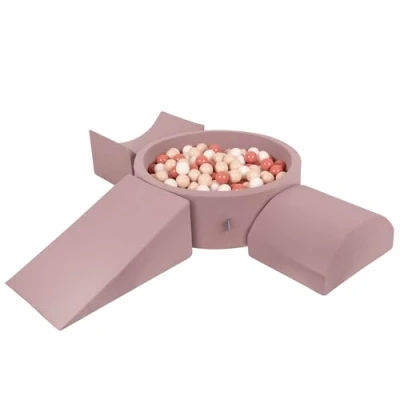 Image de KiddyMoon Aire De Jeux en Mousse avec Rond Piscine À Balles (300 Balles) Fosses Boules pour Enfants Jouets Parcours Obstacles, Bruyère: Beige Pastel/Saumon/Blanc
