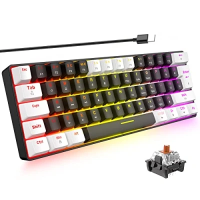 Image de ZIYOU LANG 60% Clavier Mecanique Gaming Rétro Éclairage RVB LED Commutateur Brun USB à Type C Filaire Mini Compact Ergonomique Anti Ghosting pour Windows Mac PC PS4 Xbox Gamer Voyage(Noir &amp; Blanc)