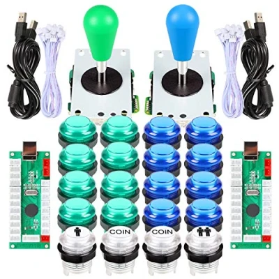 Image de EG STARTS 2 joueurs LED Arcade DIY Pièces 2X encodeur USB + Ellipse Ovale Style Joystick 20x boutons pour PC MAME Raspberry Pi Windows (Vert &amp; Bleu)