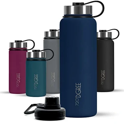Image de 720DGREE Bouteille Isotherme &quot;noLimit&quot; 410ml Gourde en acier inoxydable d&#039;eau, thé, café, jus, boisson chaud ou froid Premium de Isolée sous vide + GRATIS Sport Couvercle