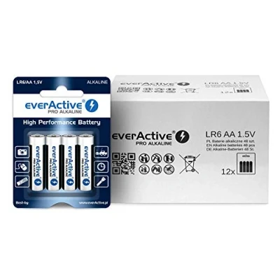 Image de everActive Lot de 48 Piles AA alcalines Pro LR06 R06 1,5 V, Haute Performance, durée Vie 10 Ans, Emballage Blister