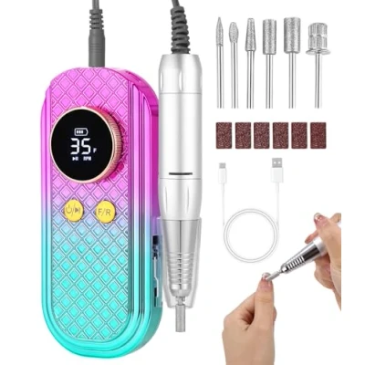 Image de Ponceuse pour Ongles Professionnelle,35000 RPM Portable Rechargeable Avec Affichage LED et 6 Embouts Ponçage Pédicure Manucure, Multifunction, Cadeau de Noël femmes