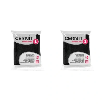 Image de CERNIT CE9056100AMZC Un lot de 2 Pains Pâte Polymère NUMBER ONE à Modeler Cuire Couleur Noir Blocs 56 g