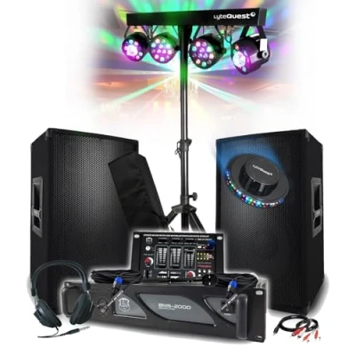 Image de Pack Sono complet 3200W BM SONIC Ampli 2000W, Paire d&#039;Enceintes 2x600W, Table de Mixage, Portique 4 Lumières Xperformer OVNI LED