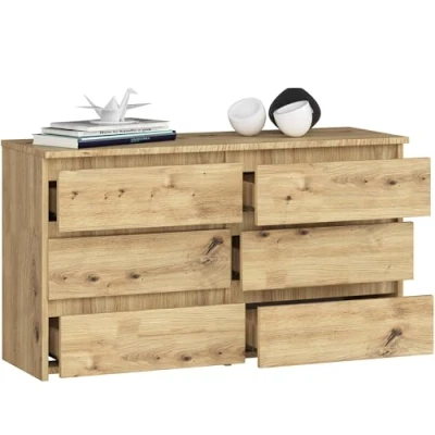 Image de BDW Commode À 6 Tiroirs 100cm de Large, 57cm Haut Meuble, Buffet, Multi Usages, Meuble Chaussures, Commode, Classeur Salon, Chambre, Couloir Chêne Artisan