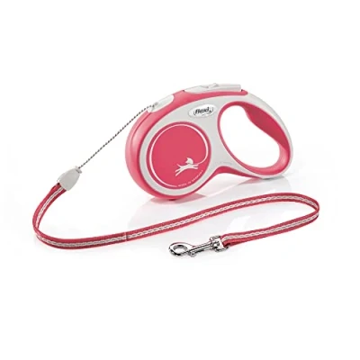 Image de Flexi, Laisse Modèle New Comfort, Version Cordon, Sangle particulièrement résistante, Système de Guidage perfectionné, Poignée réglable pour Les Tailles M et L, Made in Germany, Rouge, S 5m