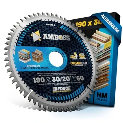 Image de AMBOSS WERKZEUGE® Lame de scie circulaire HM, 190 x 30/20 mm 20 Z60, denture trapézoïdale plate, pour l’aluminium avec bague réduction, Bosch GKS 190, 65 GCE, 18V 68 GC, 18 V C