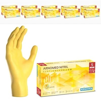 Image de ARNOMED gants jetables jaune, nitrile taille S, gant jetable 1000 pièces (10 boîtes), en non poudrés &amp; sans latex, cuisine, a usage unique XS, M L