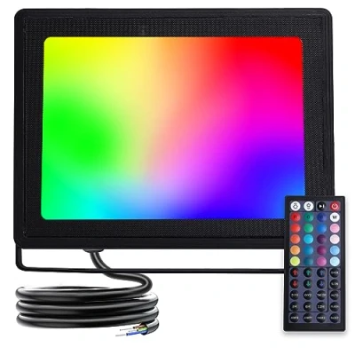 Image de Aigostar Projecteur LED d’extérieur de 50W, RGB avec Télécommande, 6 Modes Stroboscopiques, Mode DIY, Minuterie, Dimmable. Étanchéité IP65 pour jardin, fête, etc.