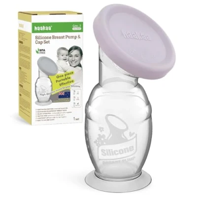 Image de haakaa Tire lait Manuel en Silicone avec Base Antidérapante et Couvercle Silicone, Fonctionnement Silencieux Sans Mains, Succion Naturelle, Étanche Facile à Nettoyer, 150ml, Lavande