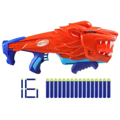 Image de Nerf Junior Wild, blaster Lionfury, facile à utiliser, 16 fléchettes Elite, jouet d&#039;extérieur lion