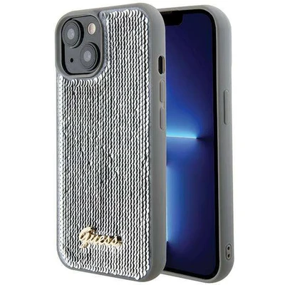 Image de Étui Guess pour iPhone 15 6.1 argent étui rigide Sequin Script Metal Neuf