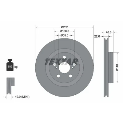 Image de TEXTAR 92333503 Disque de frein 282 22 05/07 100 ventilé l&#039;intérieur revêtu sans roulement roue, boulon fix moyeu roue