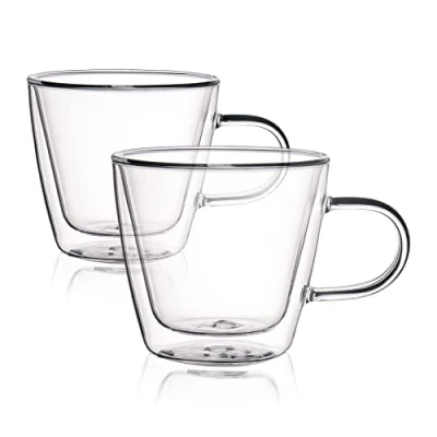 Image de HOMLA Cembra Lot de 2 verres à thé avec anse x 280 ml Double paroi Pour latte macchiato cappuccino Transparent
