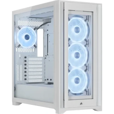 Image de Corsair iCUE 5000X RGB QL Edition Boîtier moyen tour (Quatre ventilateurs QL120, Lighting Node CORE inclus, Gestion des câbles facile, 136 LED au total) Blanc