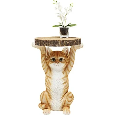 Image de Kare Design Table d&#039;appoint Animal Ms. Cat, Chat, marron/orange, rond, capacité de charge max 20kg, meuble, decoration chambre, salon, Ø33cm