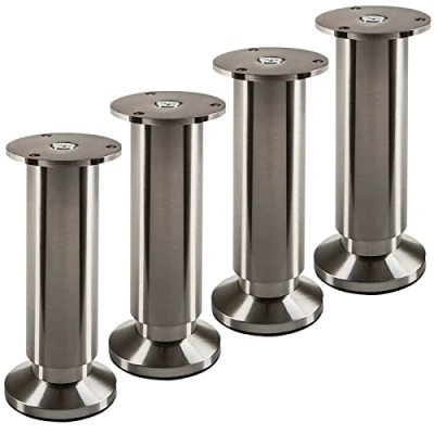 Image de SOTECH 4 Pieds de meuble TERRA hauteur 150 mm aspect inox brossé support réglables en jusqu&#039;à max. 15 mm, charge 250 kg/par pied