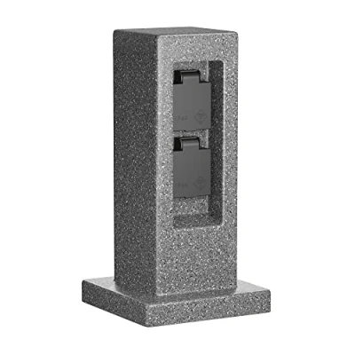 Image de ledscom.de Garten Colonne de Prises Pock pour l&#039;extérieur, IP44, 2 Fois, Anthracite (Aspect Pierre), carré, 30 cm, Tour Prises, Prise extérieure, d&#039;énergie,