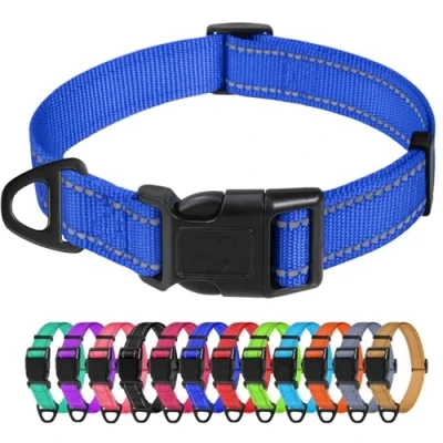 Image de TagME Collier pour Chien, en Nylon Réfléchissant Réglable Classique Convient Petit Chiens, Bleu Foncé, 1.5cm Largeur